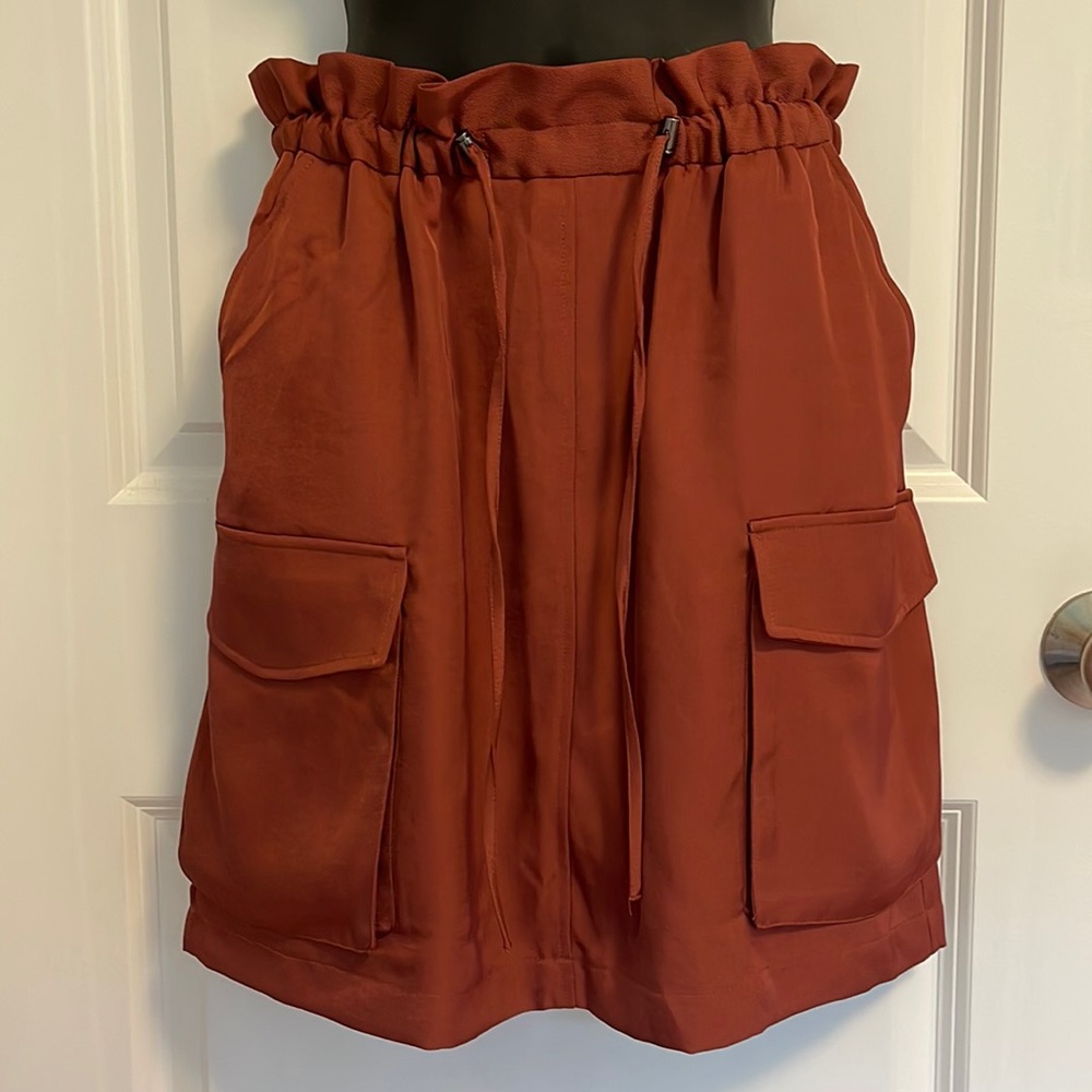 NWT Express High Waisted Paperbag Cargo Skirt, Henna